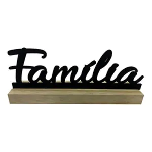 Enfeite Decorativo Mesa Familia Base Madeira Pinus Letras Pretas 10x23cm - Nsw