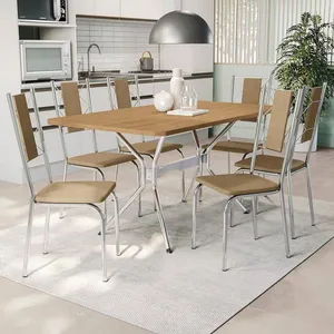 Mesa de Jantar Kappesberg Milano com 6 Cadeiras Estofadas Cromada, Freijó e Capuccin