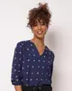 Bata Feminina Viscose Estampa Bordada Decote V Marinho P