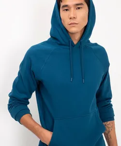 blusão de moletom bolso canguru com capuz azul GG