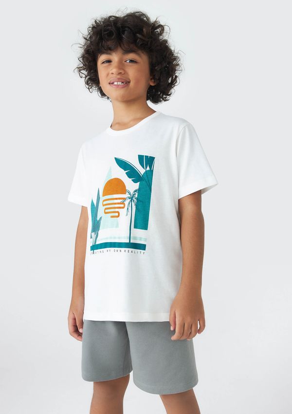 Conjunto Infantil Menino Curto Com Estampa - Off white 002