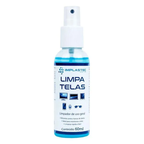Limpa Telas Implastec, Limpeza De Notebooks, Tvs, Tablets, Monitores, Celular E Outros - 60ml