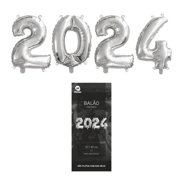 Kit Balão 2024 Metalizado Prata 16"/ 40cm MOPR000557 - Brdecor