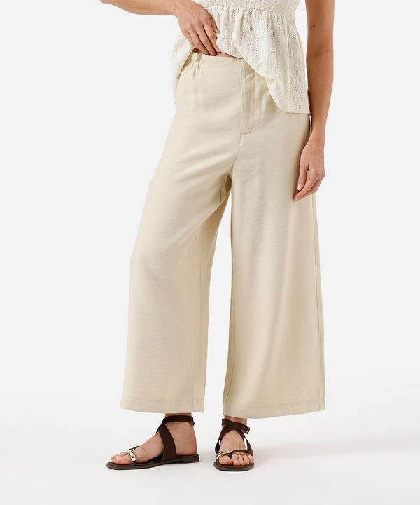 calça cropped feminina com viscose cós elástico texturizada bege 38