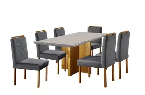 Mesa com 6 Cadeiras Mel Grafite Diamante Vidro Off White - Mundial
