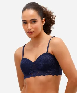 sutiã meia taça de renda alças removíveis azul 42