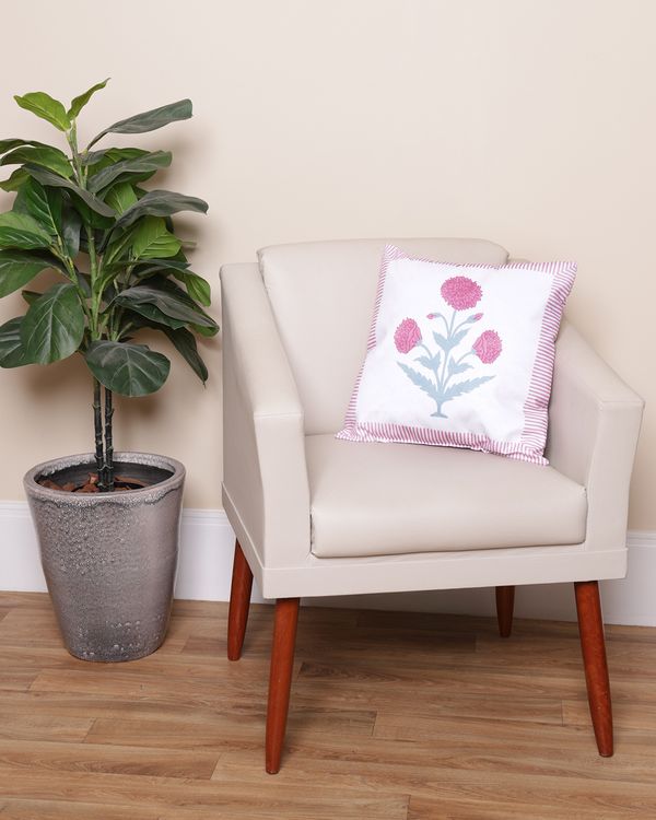 Almofada Suede 40cm x 40cm Estampa Floral Branca UN