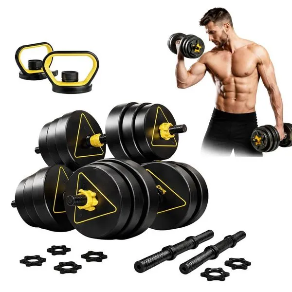 Kit Halteres E Anilhas Kettlebell Ajustáveis Academia 20kg