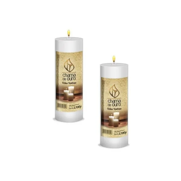 KIt 2 Velas Votiva 21 Dias Premium Branca 1700g - Chama de Ouro