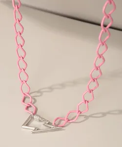 Colar Feminino Corrente com Pingente de Raio Rosa Único