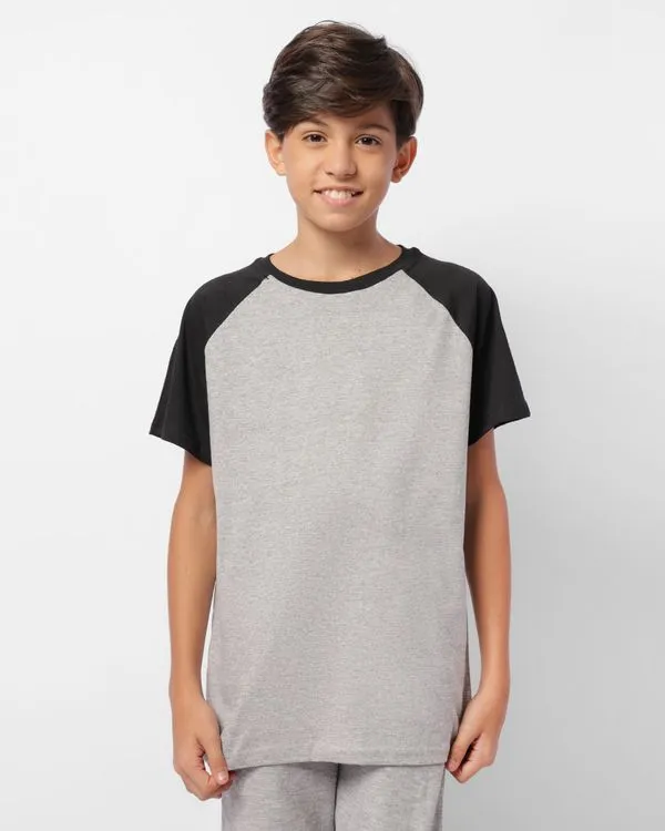 Camiseta Juvenil Básica Manga Curta Raglan Cinza 16
