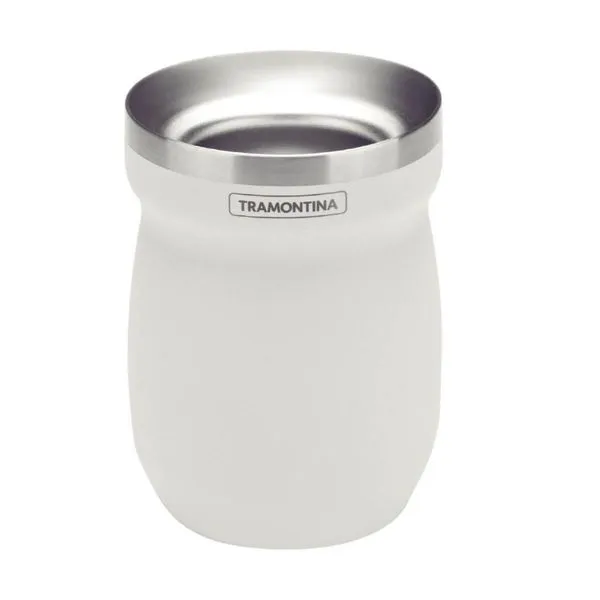 Cuia de Chimarrão Inox Térmica 240ml Branca Tramontina Exata Terere Mate 11x8cm