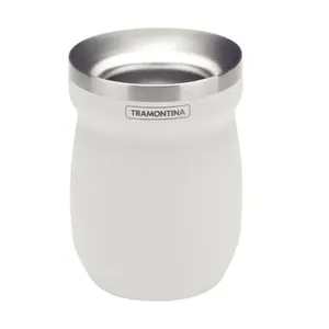 Cuia de Chimarrão Inox Térmica 240ml Branca Tramontina Exata Terere Mate 11x8cm