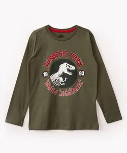 camiseta de algodão Jurassic Park manga longa verde militar 6
