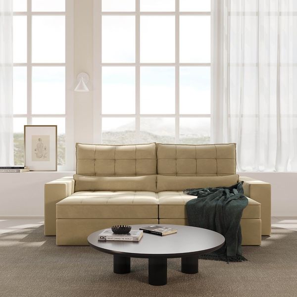 Sofá Retrátil e Reclinável 4 Lugares 250cm Embaúba Extra CabeCasa MadeiraOriginals Bege Palha Diamante Palha Diamante