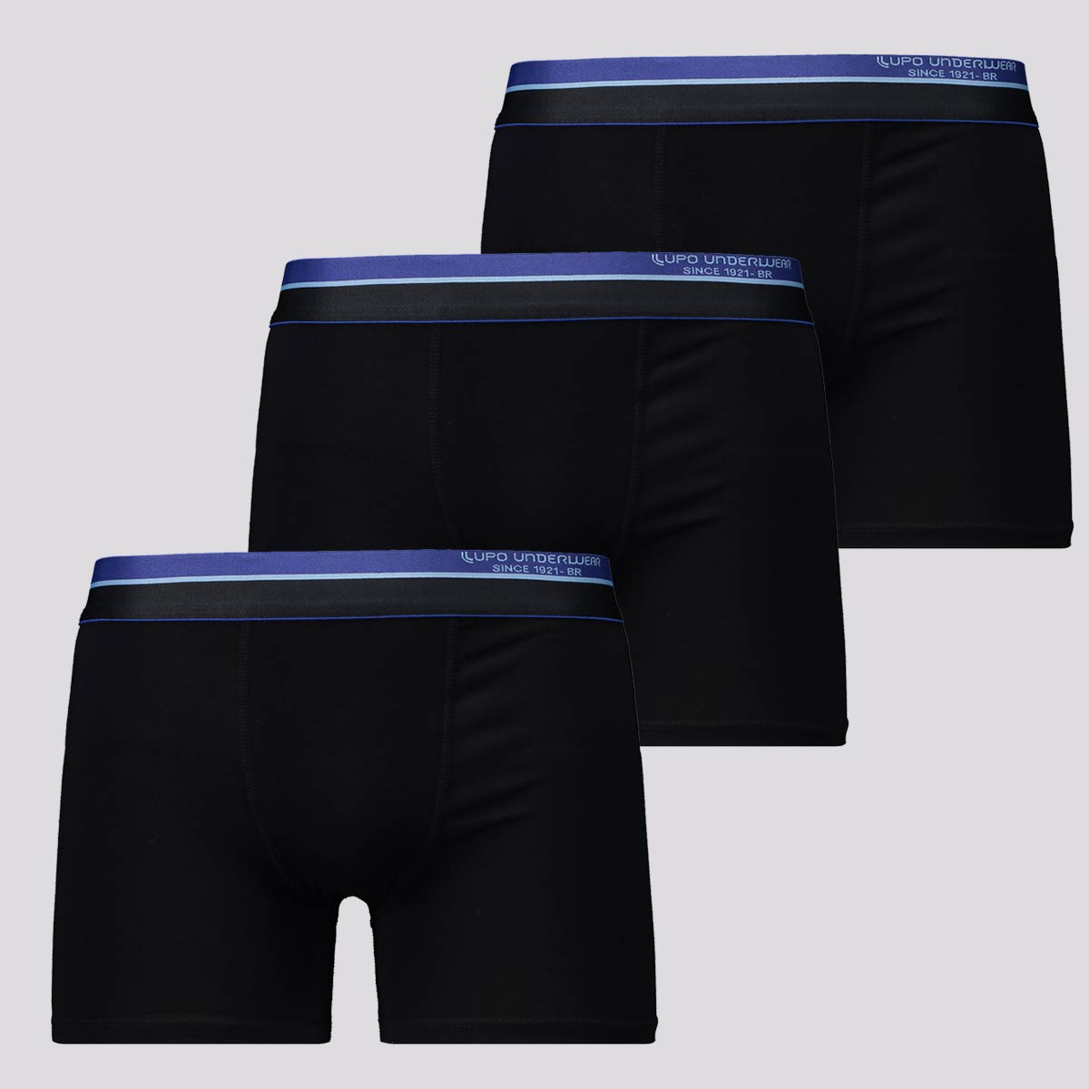 Kit de 3 Cuecas Boxer Lupo Slim Cotton II Preta