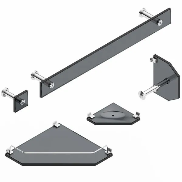 Kit De Acessórios Para Banheiro Blinglass 05 Peças De Canto Vidro Fumê Cromado (MP)