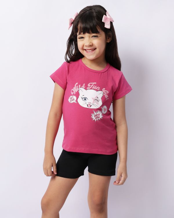 Conjunto Infantil Curto Estampa Gatinho Rosa 4