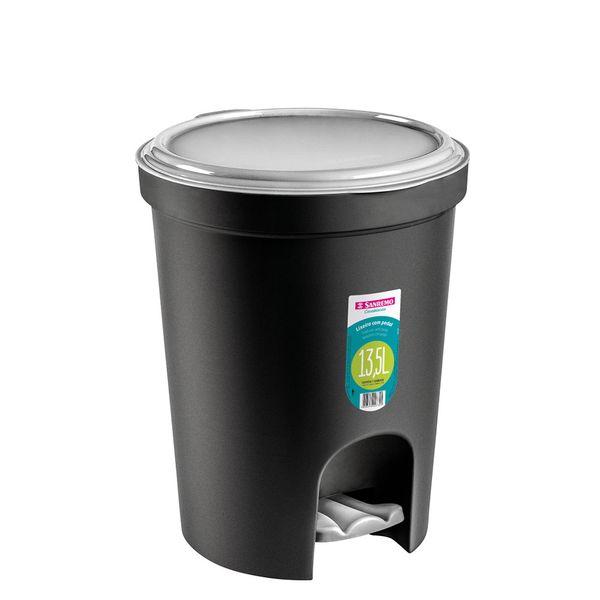 Lixeira Plástico com Pedal Sanremo Preta 13,5 L