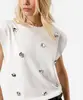 blusa muscle tee feminina bordado de paetê off white M