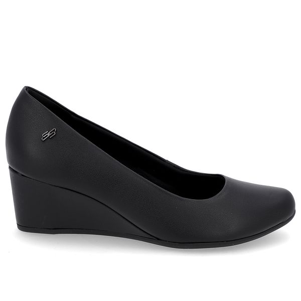 Scarpin Salto Baixo Couro Preto Bico Redondo 33
