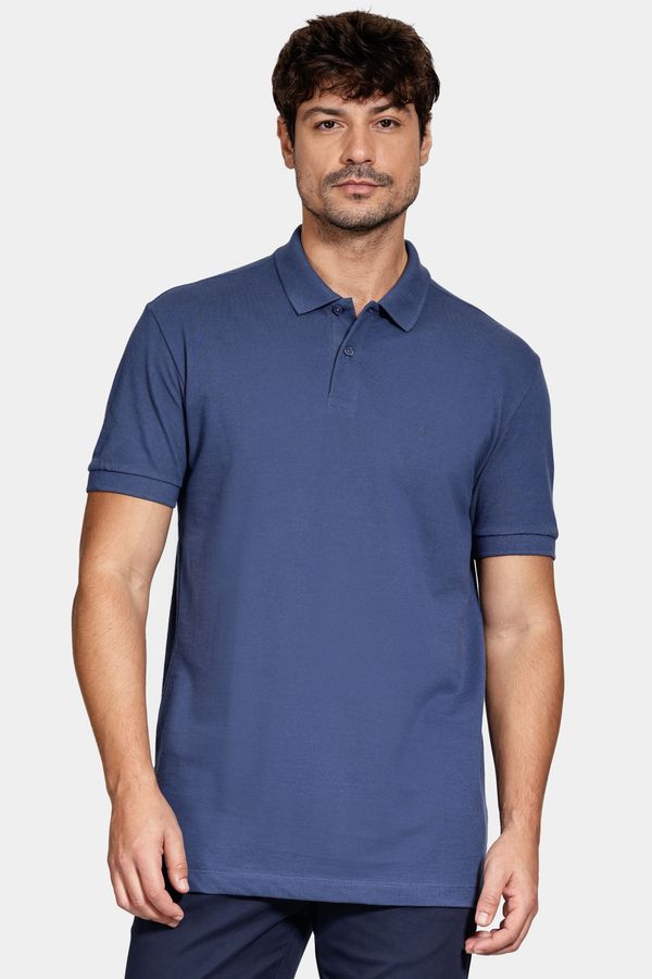 Polo Piquet Algodão Básico Manga Curta Azul Jeans - XGG
