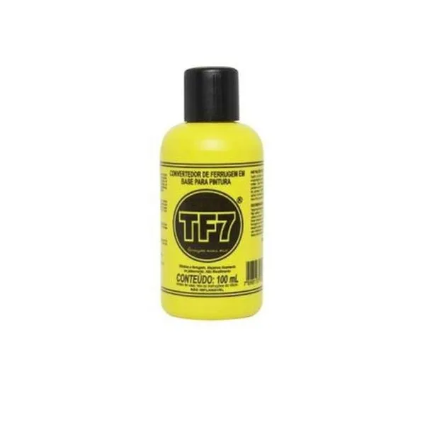 Conversor de Ferrugem 100ml Elimina e Prepara Superfície Metálica Transparente TF7 Conversor de Ferrugem 100ml Prepara Superfície Metálica Transparente TF7