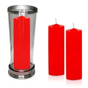 Kit Copo Suporte Vidro Para Vela + 3 Velas Votivas 7 Dias Vermelha 250g