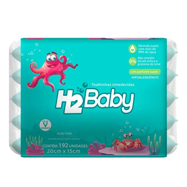 Toalhas Umedecidas H2 Baby Aloe Vera 192 Unidades