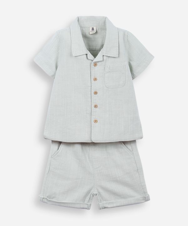 conjunto curto infantil de algodão texturizado - verde claro 12-18