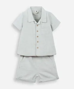 conjunto curto infantil de algodão texturizado - verde claro 9-12