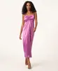 vestido de cetim midi franzido roxo PP