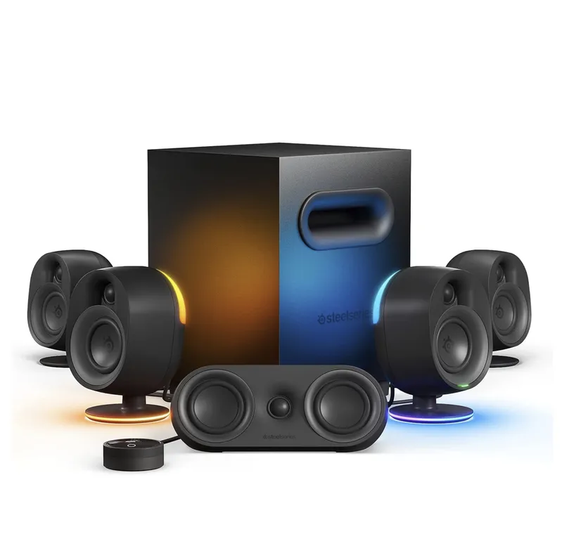 KIt Caixas Som Gamer SteelSeries Arena 9 RGB 5.1 Com Bluetooth Conexão óptica, Para PC, Celular, Mac e PS5/PS4