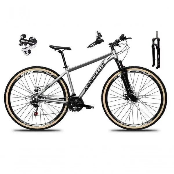 Bicicleta Aro 29 Absolute Nero 5 Câmbio Shimano 24v Acera K7 Freio A Disco Garfo Com Trava Cinza 13.8