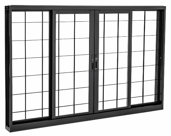 Janela Correr de Aço 6 Folhas c/ Grade Quadriculada Prátika Black 100x150cm Preto Sasazaki