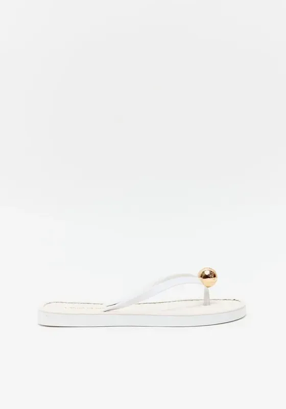 Chinelo Com Tramado E Enfeite Esfera Branco 35
