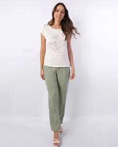 Calça Feminina Reta Viscose Berry & Co. com Pregas Cordão Verde M