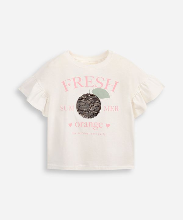 camiseta de algodão infantil com babados e paetê off white 6