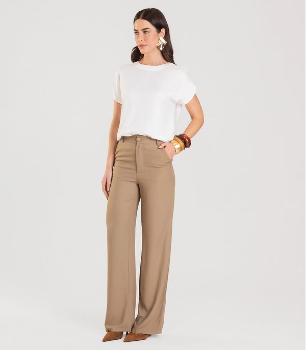 Calça Wide Leg Feminina Dianna Marrom PP