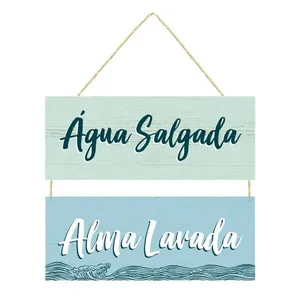 Jogo de Placas Decorativas Água Salgada MDF com Corda - Nsw Decor