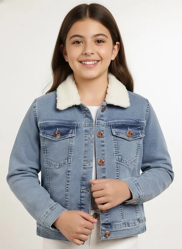 Jaqueta Jeans Juvenil Para Menina - AZUL 16