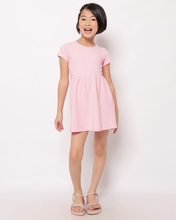Vestido Infantil Curto Algodão com Aplicação Coração Rosa 4