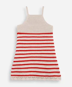 vestido infantil de tricot listrado bege 8