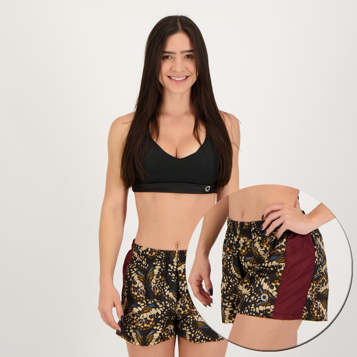Conjunto Area Top + Short Preto e Vinho