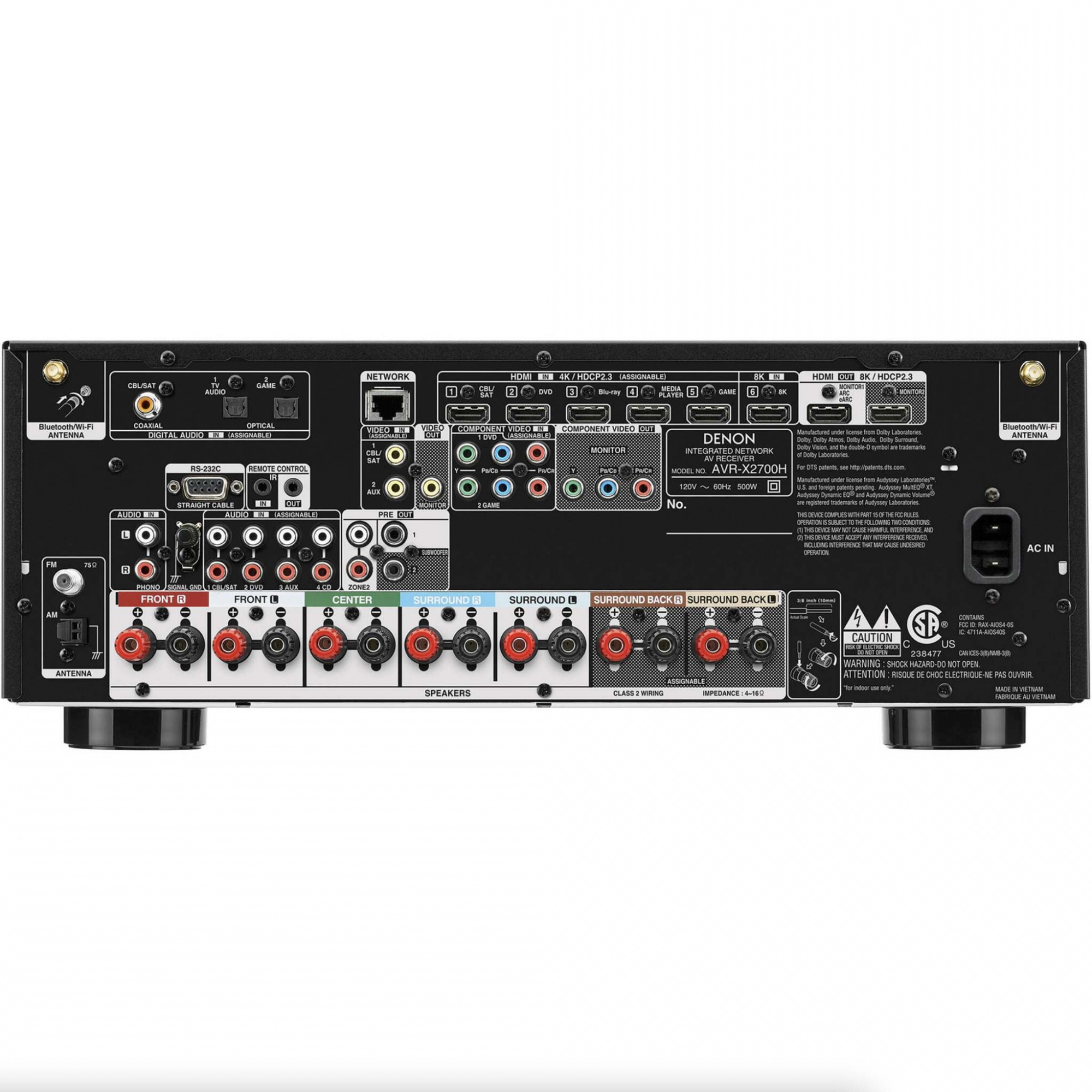 Receiver D e n o n - AVR-X2700H - 7.2ch 95W Canal 8K Dolby Atmos eARC - 120V