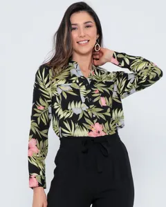 Camisa Feminina Viscose Estampa Floral Verde G