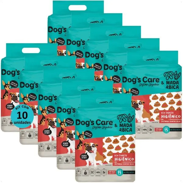 TAPETE HIGIÊNICO DOGS CARE FAMÍLIA MADA E BICA 15 UN 90X60 CM KIT COM 10