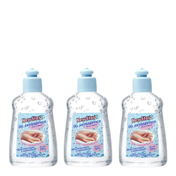 Kit Gel Antisséptico New Star Erva Doce 100ml 3 Unidades