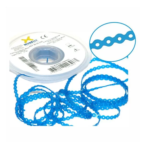 Elástico Ortodôntico Corrente Médio 1.5 metros Morelli Azul-Cristal