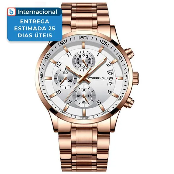 Relógio Masculino Cronógrafo CRRJU Branco/Rose CJ2214RGW A-MBI